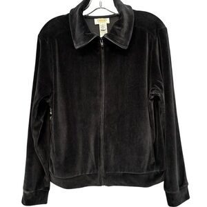 Talbots Petites M Black Velour Zip Jacket